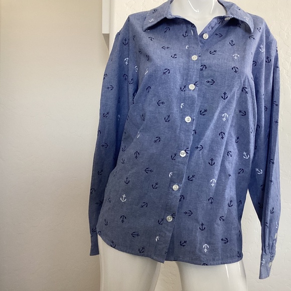 Blair Tops - Blair denim, long sleeve, button up, sz XL,  embroidered blue and white anchors